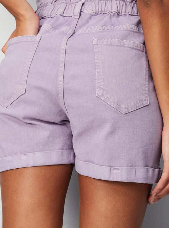 Women Solid High-Waist Denim Shorts