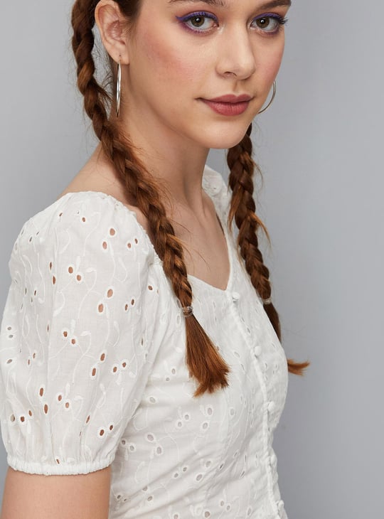 Women Schiffli Woven Peplum Blouse