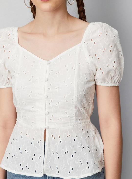 Women Schiffli Woven Peplum Blouse