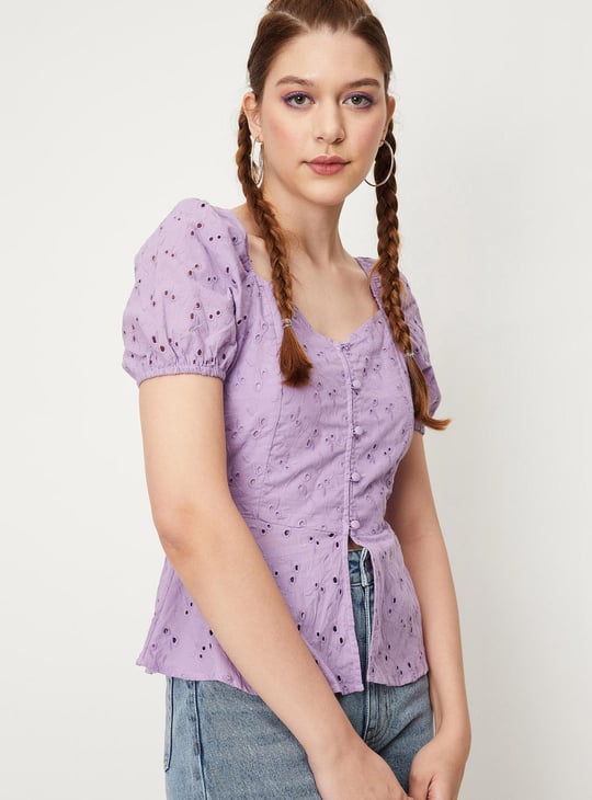 Women Schiffli Woven Peplum Blouse