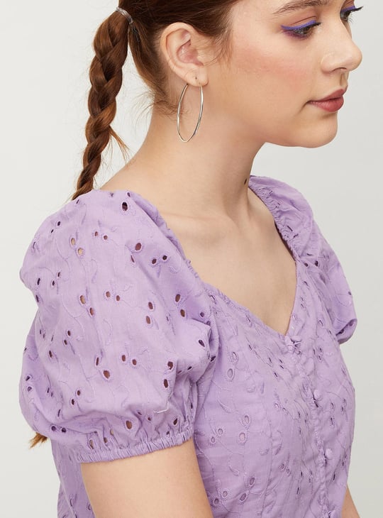 Women Schiffli Woven Peplum Blouse