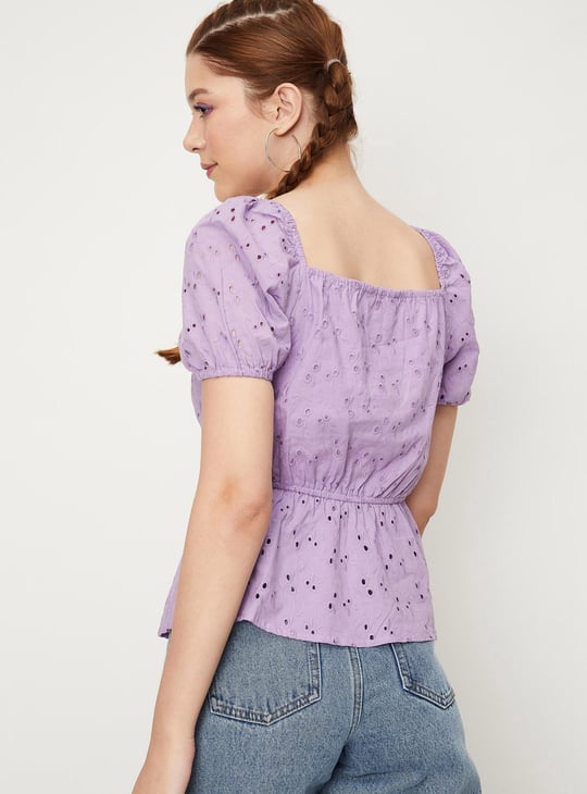 Women Schiffli Woven Peplum Blouse