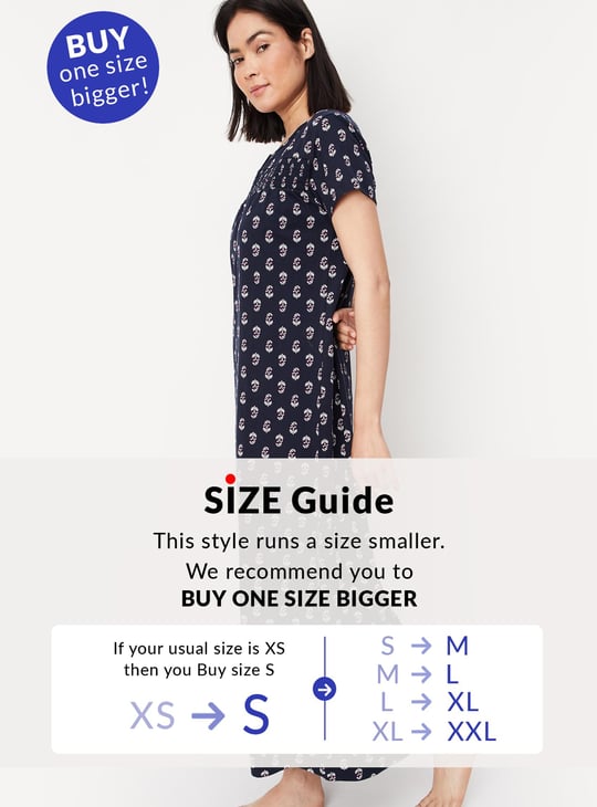 Women Printed Smocked Yoke Nightgown