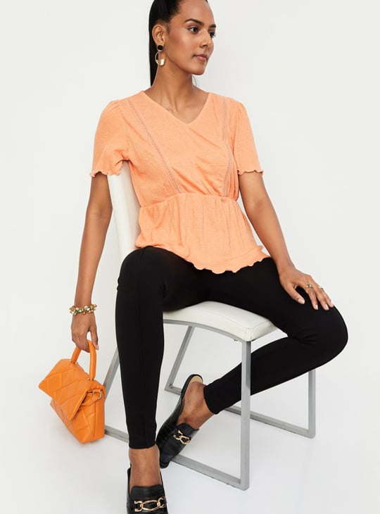 Women Textured Flutter Sleeve Top