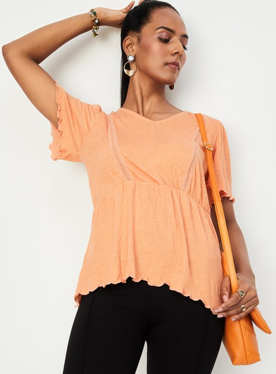 Women Textured Flutter Sleeve Top