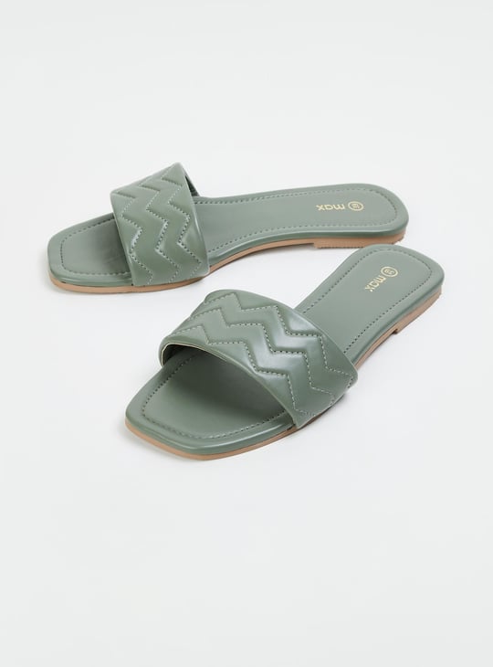 Women Chevron Square Toe Flat Sandals