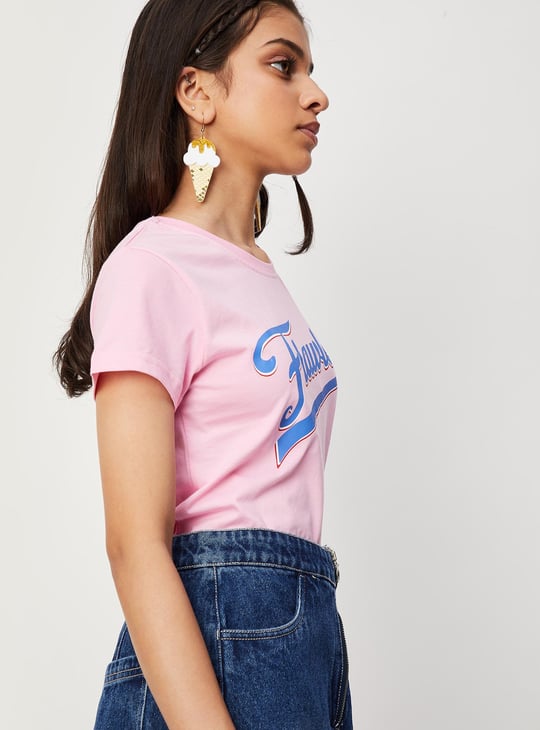 Girls Typographic Printed Cotton T-shirt