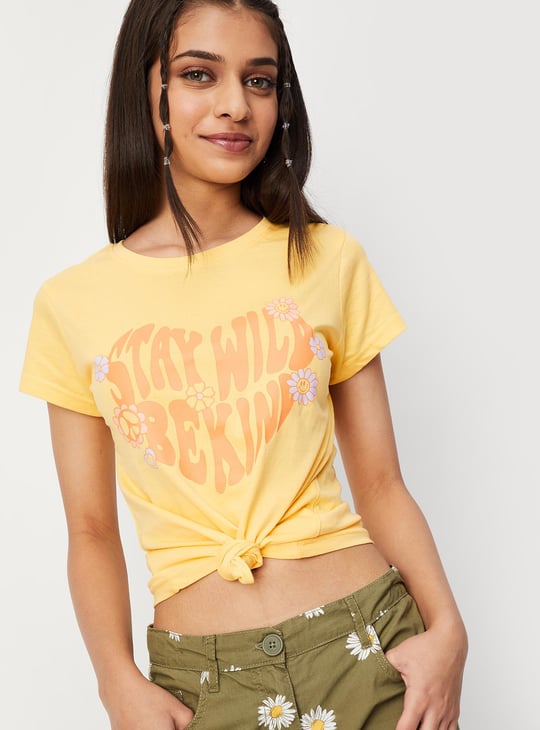 Girls Typographic Printed Cotton T-shirt