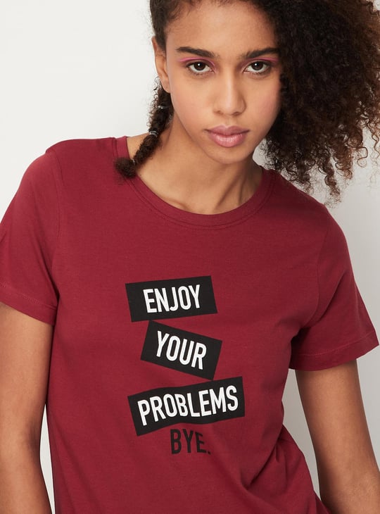 Women Slogan Printed Round Neck T-shirt