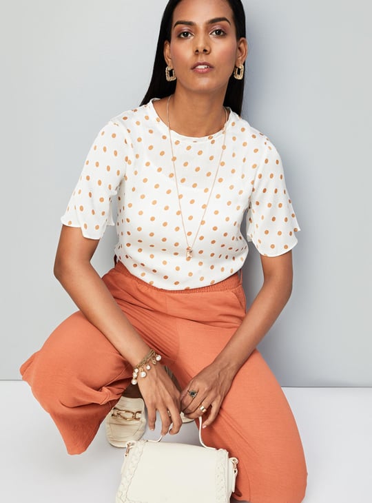 Women Polka Dot Top with Necklace