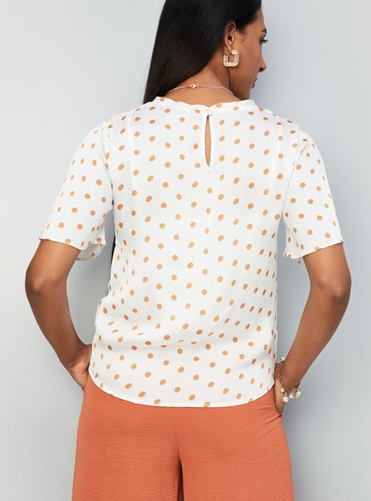Women Polka Dot Top with Necklace