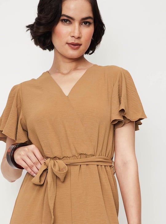 Women Solid Tie-Up Wrap Jumpsuit