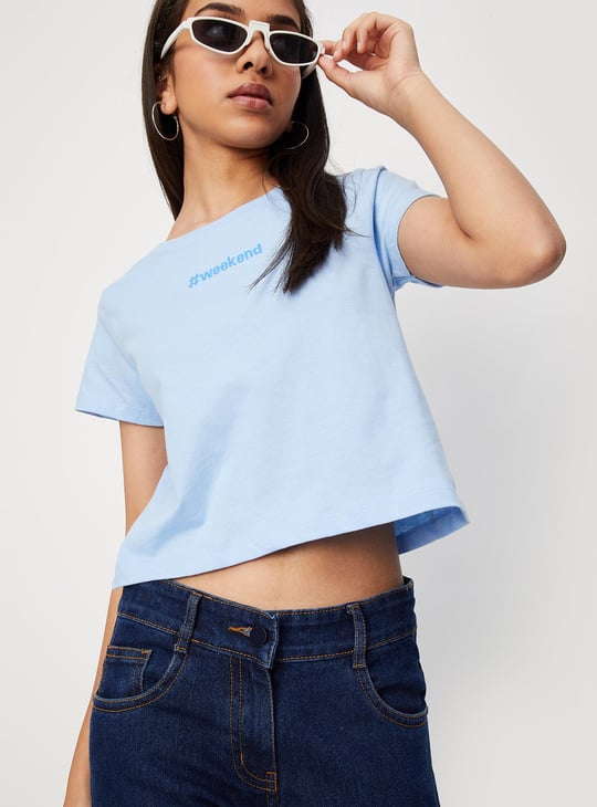 Girls Printed Cotton Crop Cotton T-shirt