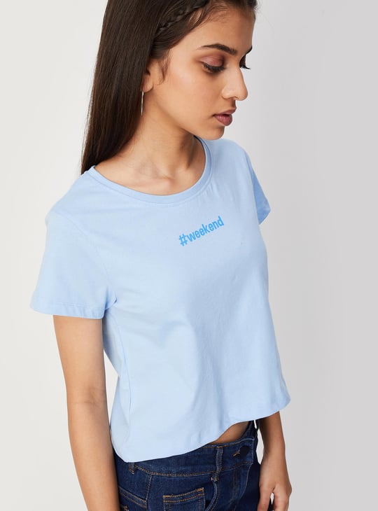 Girls Printed Cotton Crop Cotton T-shirt