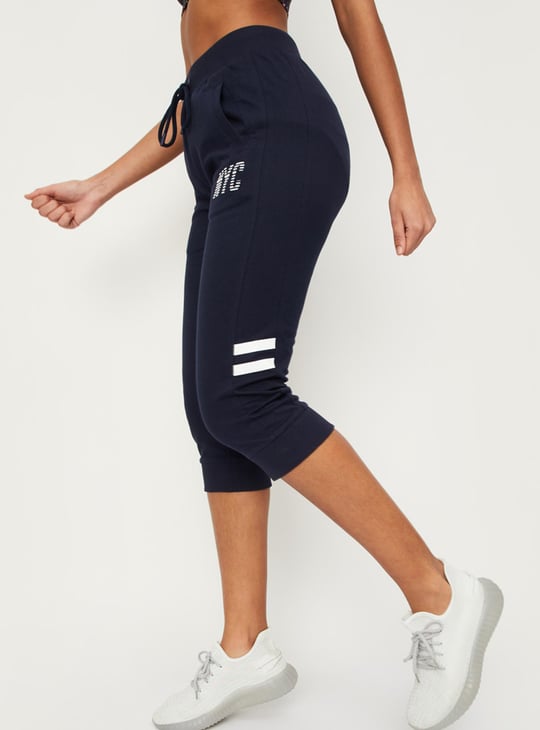 Women Printed Sports Capris Blue Printed