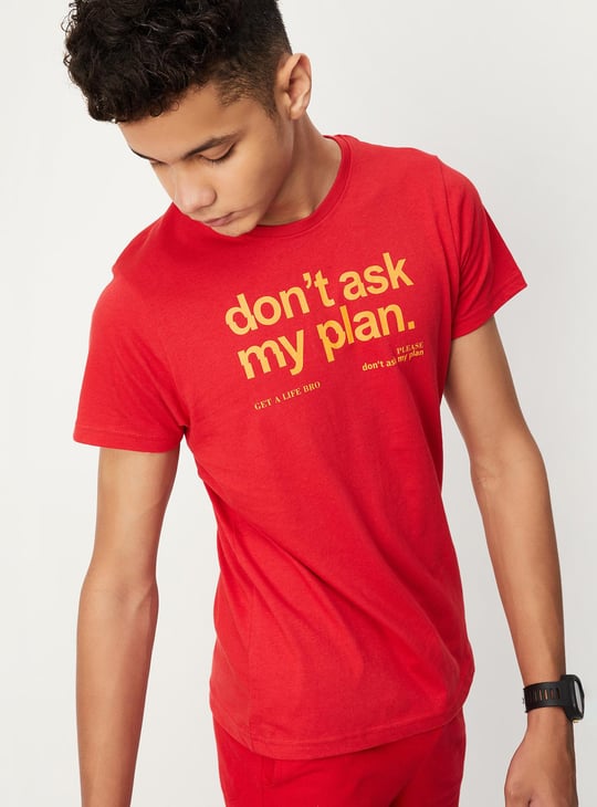 Boys Typographic Printed Crew Neck Cotton T-shirt