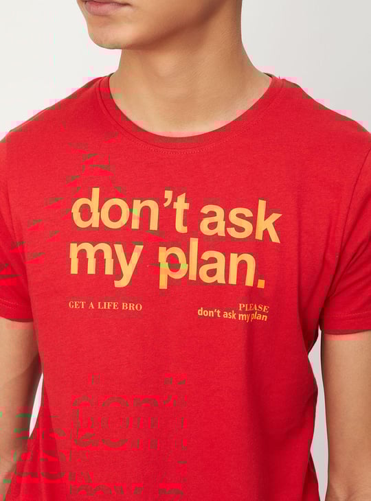 Boys Typographic Printed Crew Neck Cotton T-shirt
