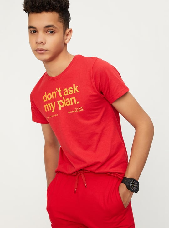 Boys Typographic Printed Crew Neck Cotton T-shirt