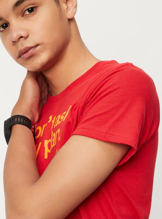 Boys Typographic Printed Crew Neck Cotton T-shirt