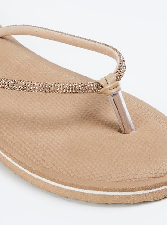 Women Stone Embellished Flip Flops