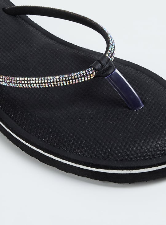 Women Stone Embellished Flip Flops