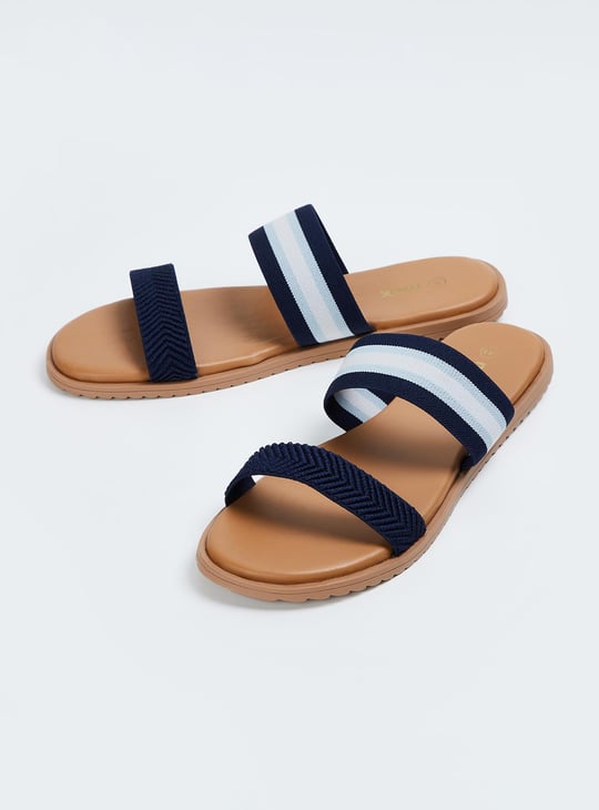 Women Striped Flat Sandals PU