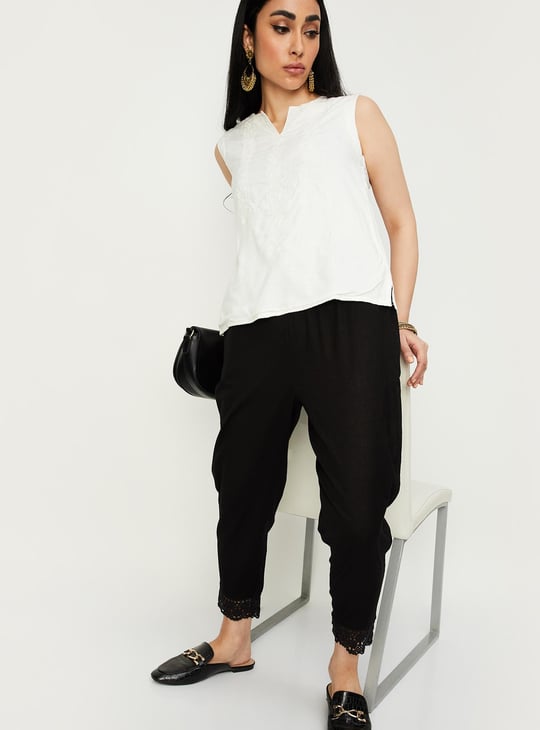 Women Lace Hem Straight Pants
