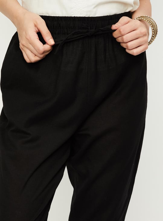 Women Lace Hem Straight Pants