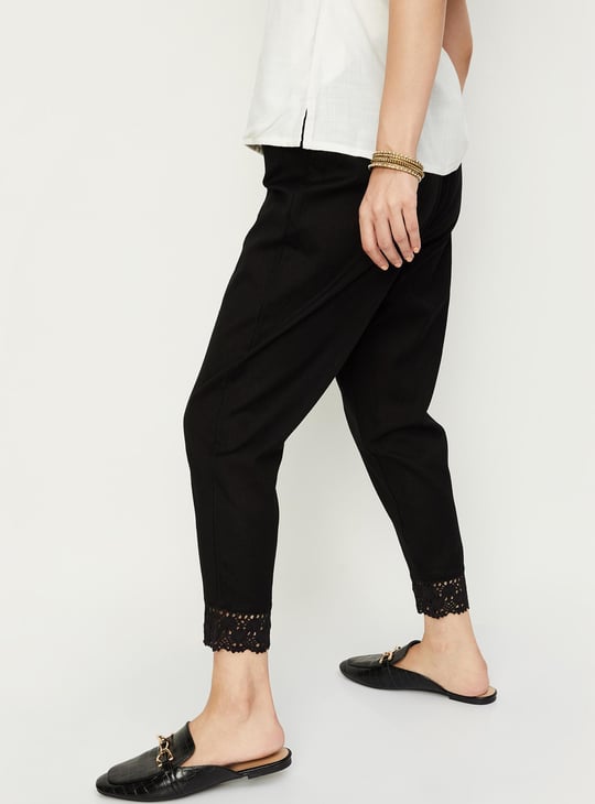 Women Lace Hem Straight Pants