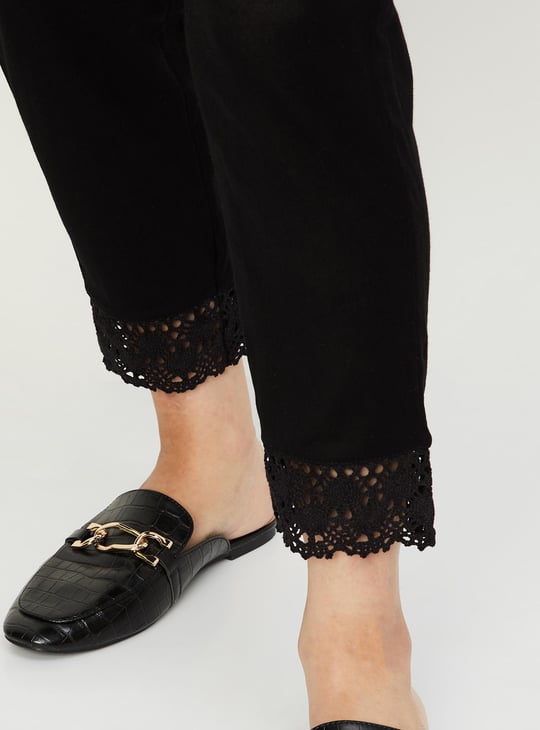 Women Lace Hem Straight Pants