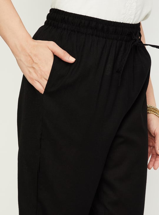Women Lace Hem Straight Pants