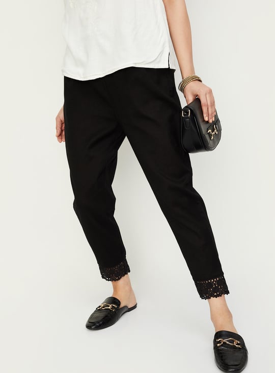 Women Lace Hem Straight Pants
