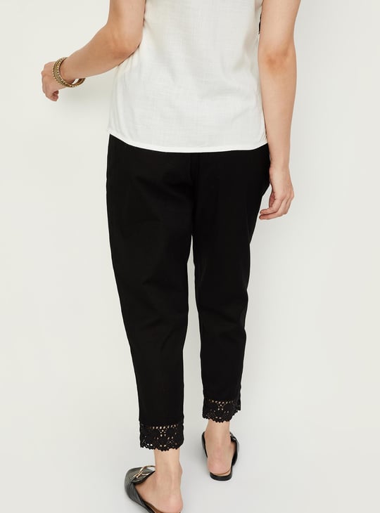 Women Lace Hem Straight Pants