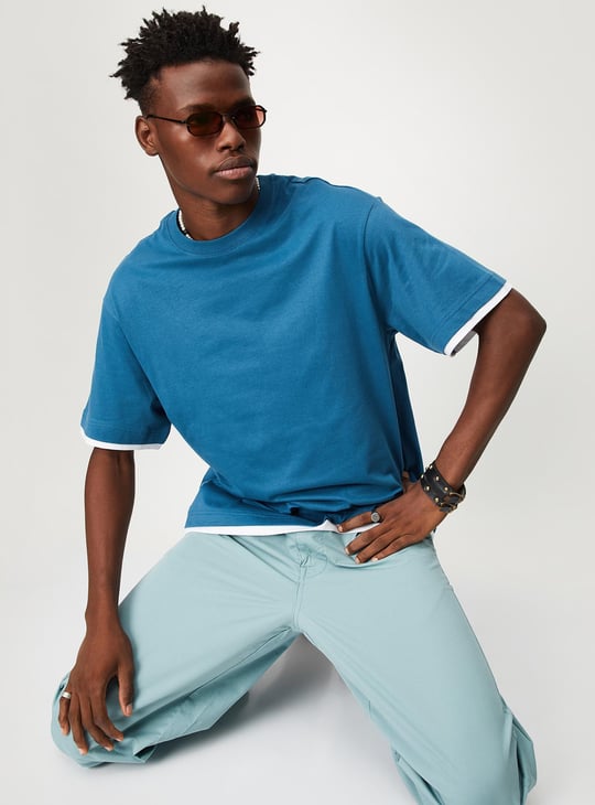 URB_N Men Solid Layered Oversized T-shirt | Solid
