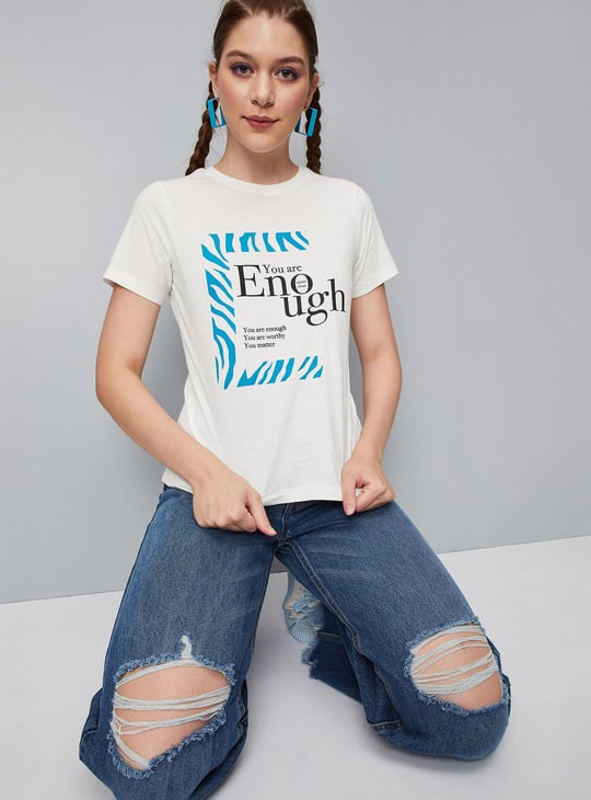 Women Slogan Printed Round Neck T-shirt
