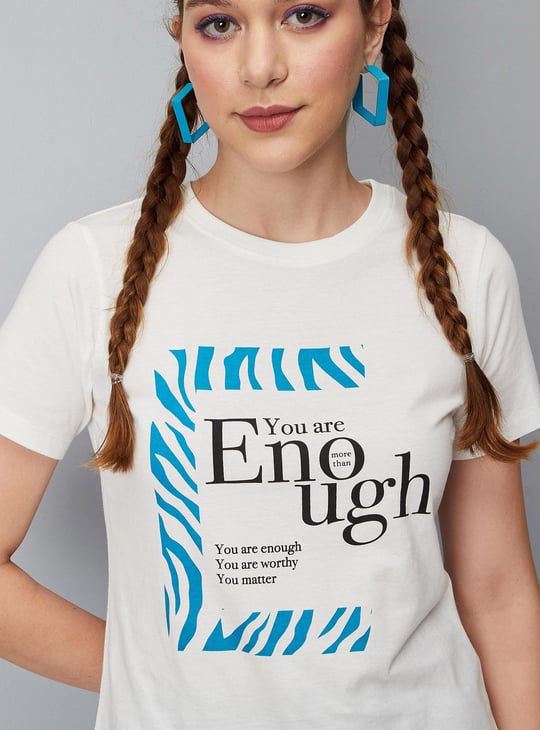 Women Slogan Printed Round Neck T-shirt