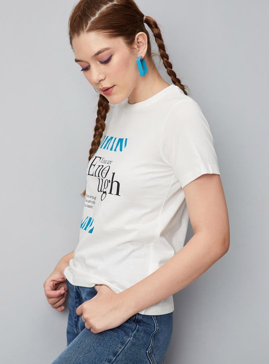 Women Slogan Printed Round Neck T-shirt