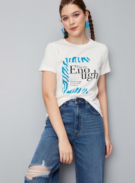 Women Slogan Printed Round Neck T-shirt