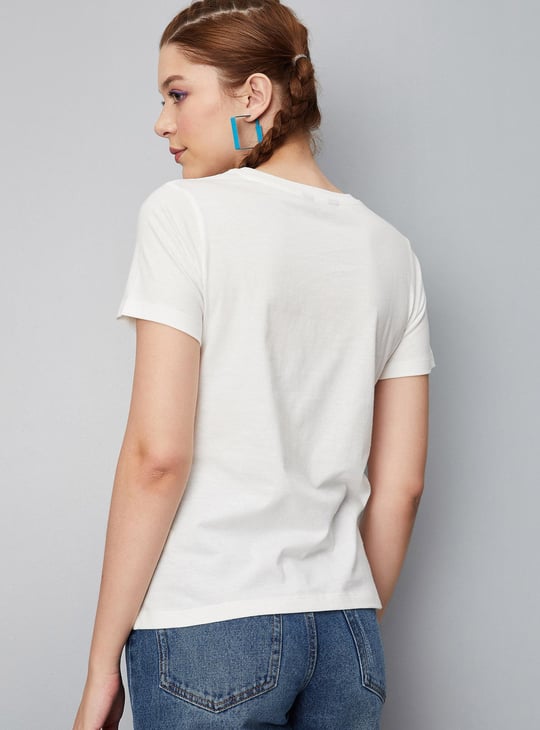 Women Slogan Printed Round Neck T-shirt