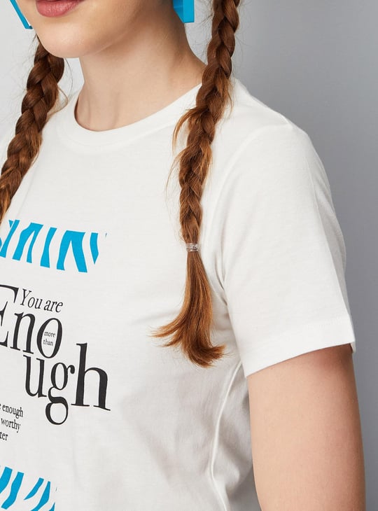 Women Slogan Printed Round Neck T-shirt