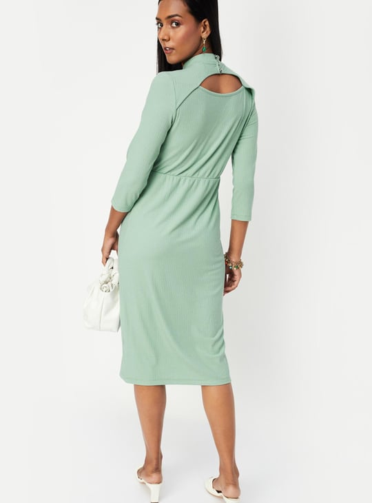 Women Knit Midi Dress with Cut-Out