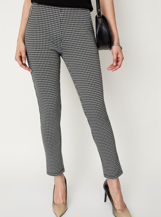 Women Houndstooth Pattern Knitted Pants