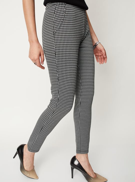 Women Houndstooth Pattern Knitted Pants