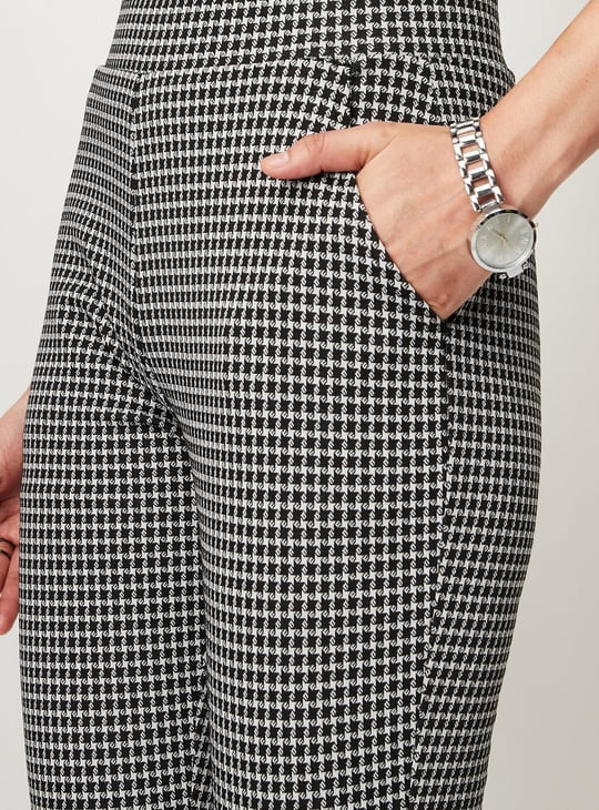 Women Houndstooth Pattern Knitted Pants