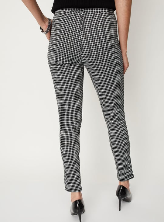 Women Houndstooth Pattern Knitted Pants