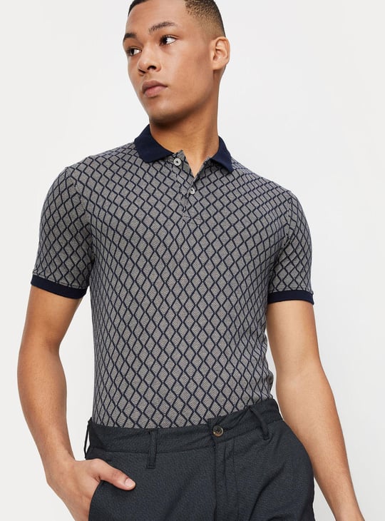 Men Jacquard Polo T-shirt | Grey | Textured