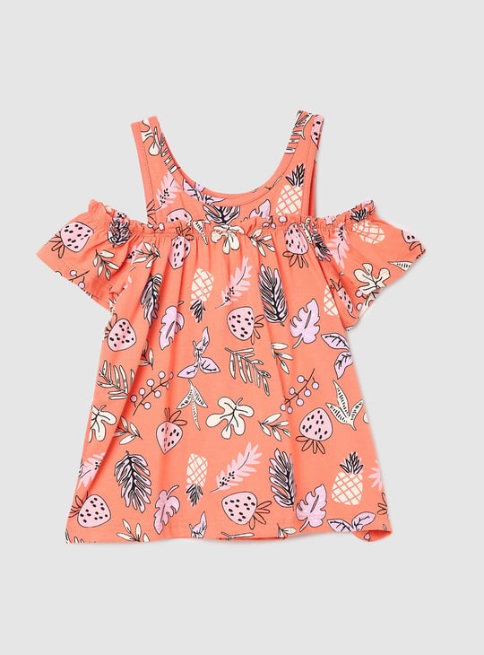 Girls Printed Cold Shoulder Top