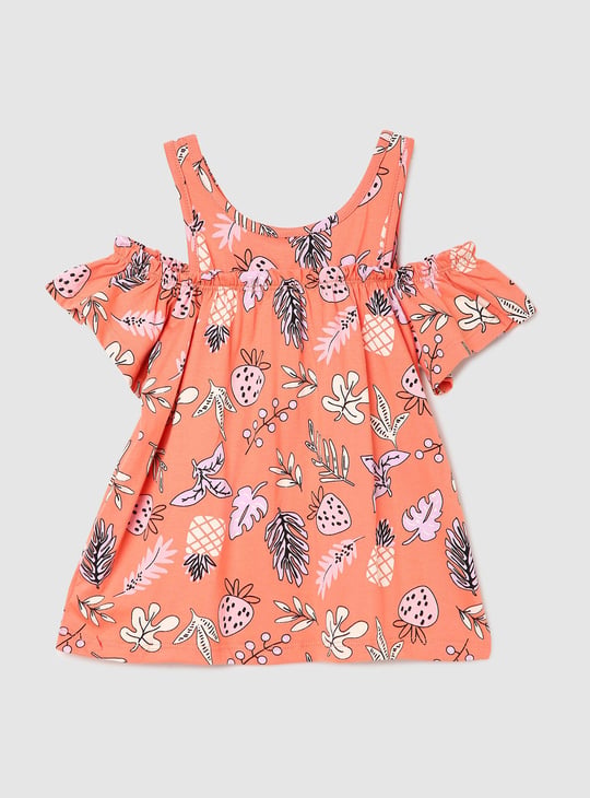 Girls Printed Cold Shoulder Top