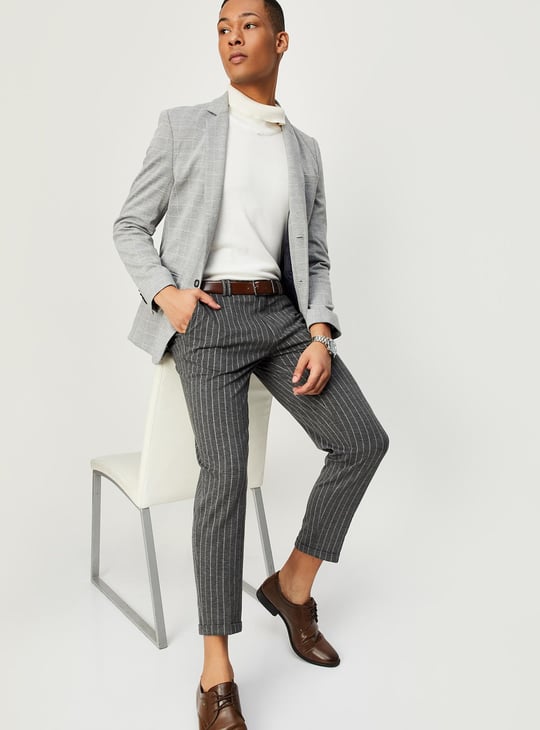 Men Carrot Fit Striped Formal Trousers