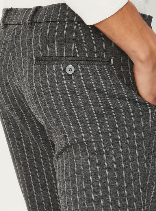 Men Carrot Fit Striped Formal Trousers